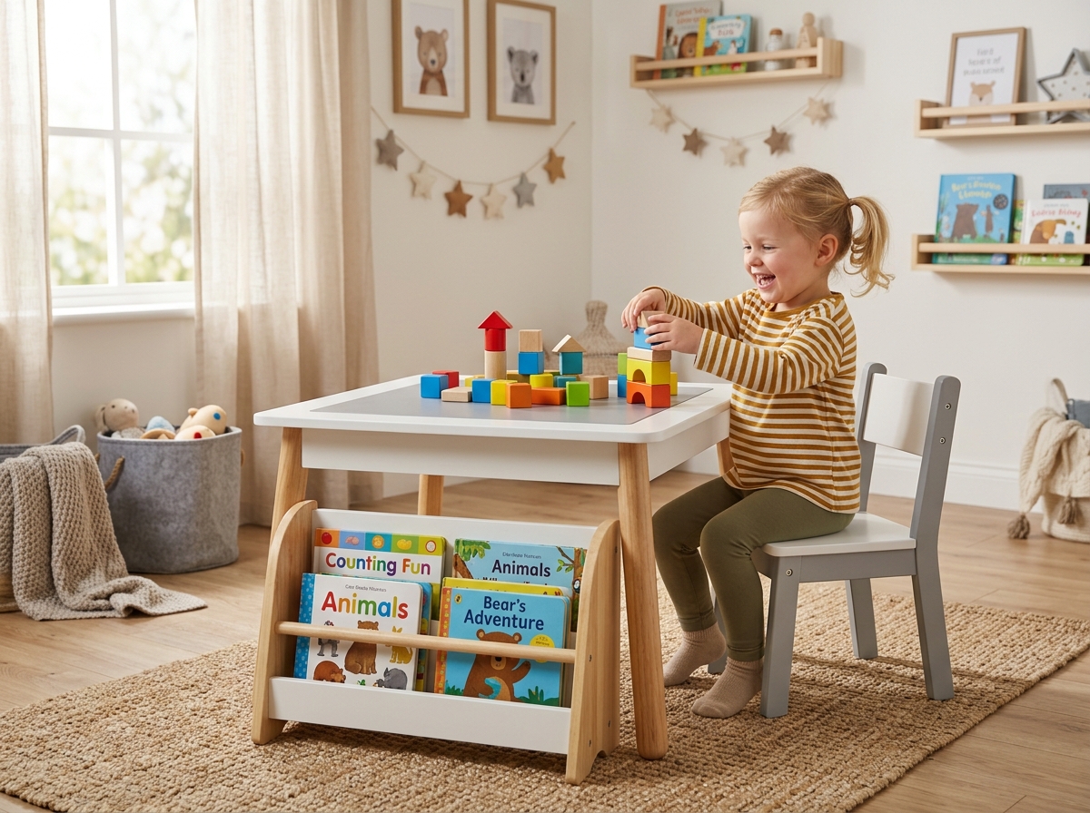 Child Playing at Multi-Activity Play Desk